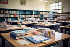 中学教室课桌椅场景摄影图