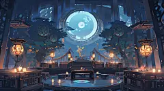 AI古风宫殿场景素材 室内场景建筑设计参考 影视游戏概念背景插画-淘宝网