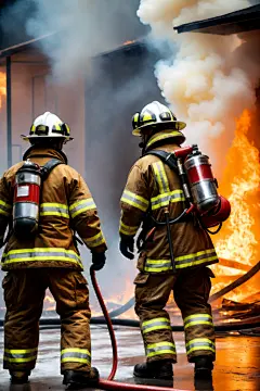 火焰燃烧消防员救火背影摄影图片