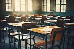 阶梯教室课桌椅场景摄影图