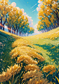 01477-4201458089-pure scenery,golden yellow as the theme,(((fresh))),((hayao miyazaki painting style)),((beautiful scenery_1