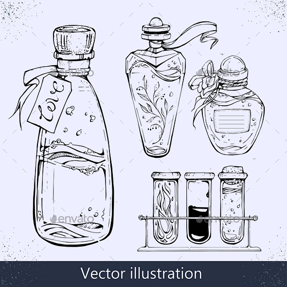 瓶Elixer -杂项矢量Bottles of Elixer - Miscellaneous Vectors炼金术、药剂师、瓶子、化工、化学 ...