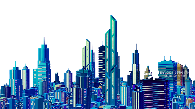 3D赛博朋克风格城市建筑群元素图片素材