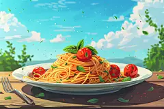 番茄意面西餐美食插画