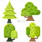 极简绿色树木插画元素