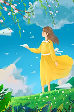 动画卡通唯美手绘立春插画