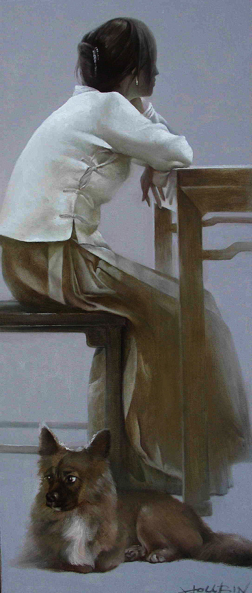 中国油画旗袍女人