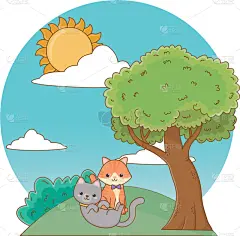 动画片,野生猫科动物,式样,可爱的,性格,多样,环境,自然,宠物,图像