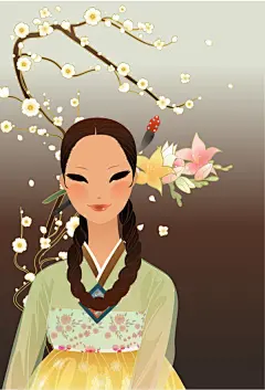 ??·韩服女孩·插画·韩国女孩·服饰·传统服饰 - 淡泊 - 淡泊