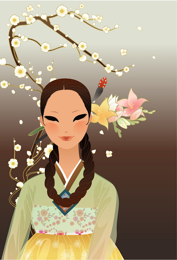 韩服女孩插画韩国女孩服饰传统服饰淡泊淡泊