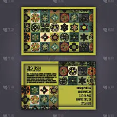 矢量名片设计模板与装饰几何曼陀罗图案。