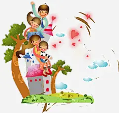 房屋上的卡通人物插画高清素材 免抠 设计图片 免费下载 页面网页 平面电商 创意素材 png素材