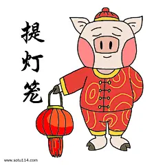 吉祥物金猪表情包提灯笼插画