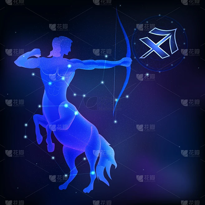 半人马的图形。射手座十二生肖的星座，以星系为背景。矢量插图。素材-花瓣网