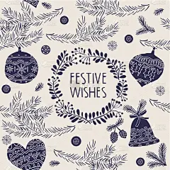 漂亮精致的蓝色圣诞卡设计