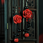 凤凰涅磐耳环 女 时尚 红玫瑰雕漆玛瑙耳坠 原创中国风手工饰品