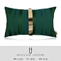 现代简约软装样板房布艺绿色纹理精密提花金色金属片装饰腰枕靠垫-淘宝网