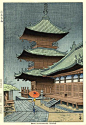 Rain in Kiyomizu Temple  by Takeji Asano, 1953