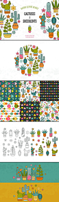 仙人掌图案插画 Succulent Clipart & Patterns Bundle_变色鱼（www.58cgg.com）- 海外优秀设计素材分享平台！插画 植物 北欧 小清新 时尚 装饰画  画芯