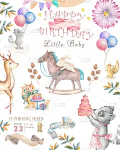 水彩隔离可爱的水彩兔子小鼠小角。苗圃兔例证。婴儿海报。时尚的粉红色卡通动物。生日请柬, 问候, 庆祝