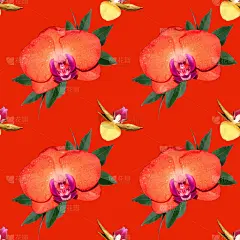 无缝图案与橙色兰花花在一个明亮的背景。