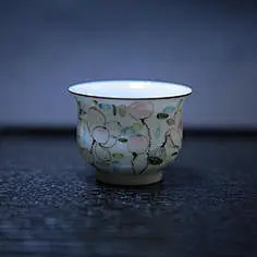 【唐品网 】手工拉胚釉下五彩手绘荷花单杯#手工##五彩##陶瓷##手绘##茶杯##茶具#