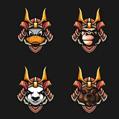 日本武士武将盔甲面具鬼面能面插画