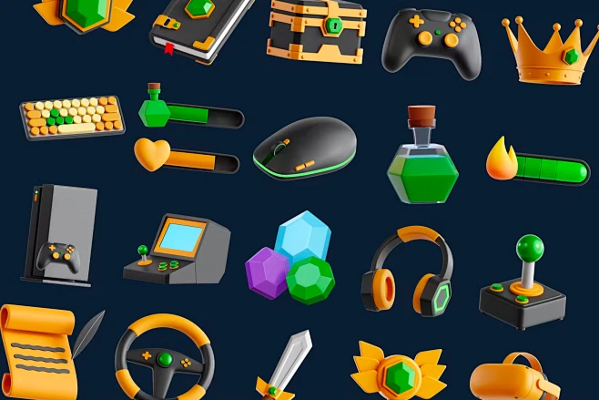 Game 3D Icon Set 20款电竞竞技卡通魔法游戏类3D图标icon素材png免抠图片 - UIGUI-花瓣网