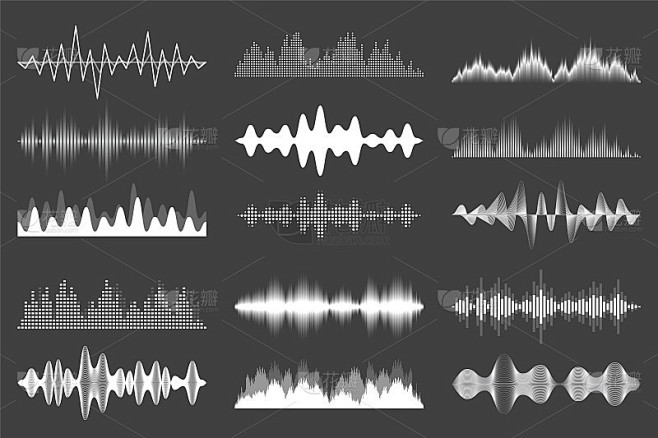 声波集合。模拟和数字音频信号。音乐均衡器。干扰录音。高频无线电波。矢量图