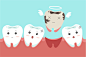 缺牙牙齿动画片。可爱的卡通牙科护理概念。在蓝色背景隔绝的例证。矢量图素材-图片ID：317912118