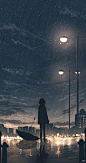 @图维画社  | 国人画师【JW】孤独少女-风景-唯美-夜晚-星空-治愈唯美场景插画
