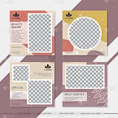 适合美容院社交媒体发帖和网站。矢量插图与照片学院。设置现代方形可编辑横幅模板。