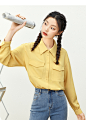 诗凡黎衬衫女2021新款秋冬纯色设计感双口袋百搭宽松休闲长袖衬衣-tmall.com天猫