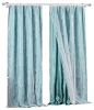 Skyler Layered Flocked Single Panel, Teal and White contemporary-curtains