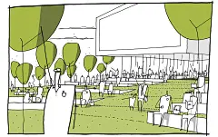  

The long and narrow CBS campus site spans between two stops of the Copenhagen metro line and is run through by the “Rambla”, a central

pdestrian path. By creating four new urban spaces along the Rambla, ranging from the classical plaza around the metr