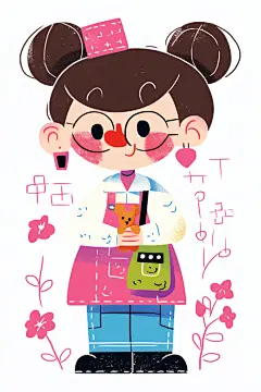 小女孩儿童人物矢量插画
