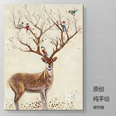 现代简约北欧纯手绘成品油画装饰画鹿美式玄关沙发背景电表箱挂画-淘宝网 #素描# #壁纸# #水彩# #小清新# #治愈系#