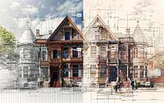 Ai产生的 结构 蓝图 维多利亚时代的 华丽的 正面 3D 模型