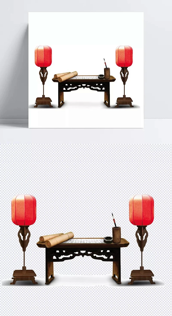 古代书桌|中国风,中国文化,古代,书桌,笔墨纸砚,灯笼,灯盏,桌子,卷轴,生活用品,装饰元素-花瓣网