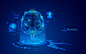 Analysis of brain with medical health care technology element, graphic of mri scan interface Premium Vector
