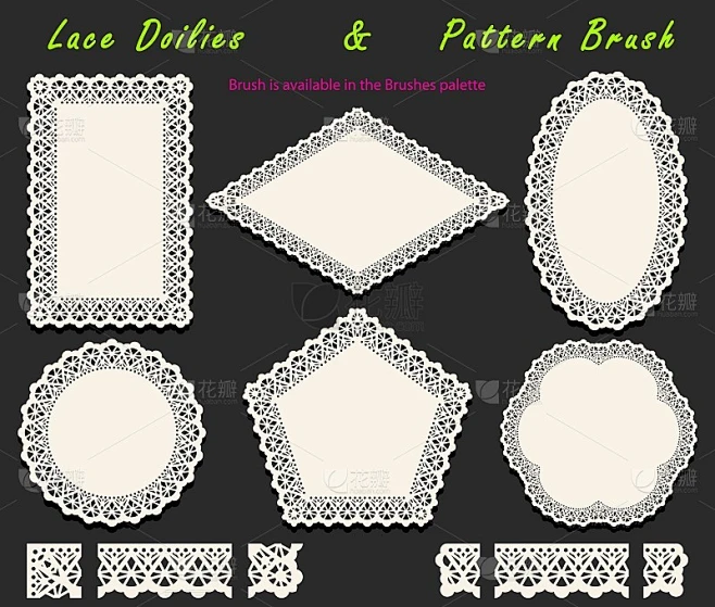 Collection of Openwork White Lace pattern brush an素材-花瓣网