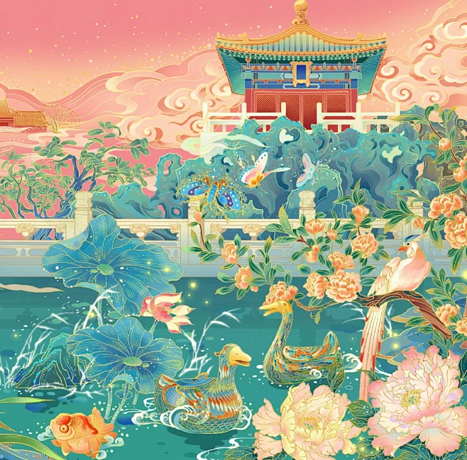 故宫博物院夏季主题插画|国潮文创礼盒