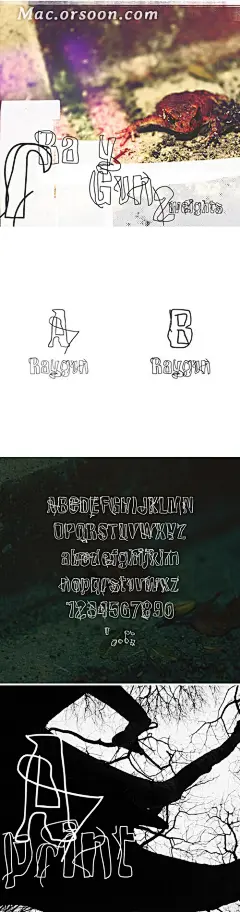 今天小编给大家带来的是Raygun涂鸦线条设计字体，在办公学习，平面设计，标题海报的时候都能用得到。每一款字体都具有自己独特的风格，既具有艺术性，又符合字体构形规律，适合各类标题及广告设计。本站提供mac字体安装教程，需要的小伙伴快来看看吧！