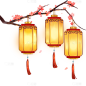 元宵节国风手绘灯笼梅花树枝组合元素