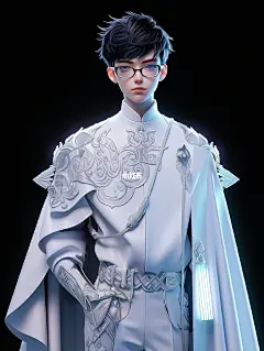 国风赛博-白色系未来感穿搭-眼镜男头像壁纸