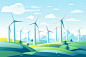 风力发电清洁能源自然插画