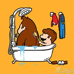 艺术家想想了一组知名影视卡通人物的沐浴照，在他看来没有什么比一天忙碌后舒舒服服洗个澡来的惬意了。PS哈哈，马里奥叔叔你在干嘛 #求是爱设计#