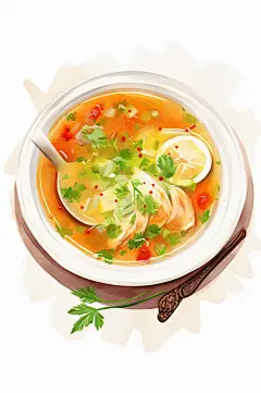 AI数字艺术养生鸡汤美食插画