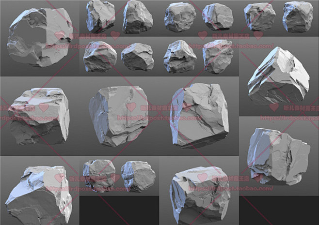 游戏美术素材/原画参考/石头石块地形山体...