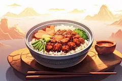 广式煲仔饭美食插画